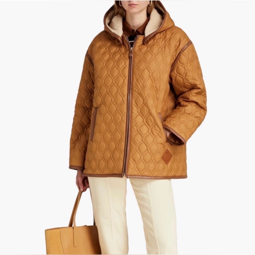 Sandro Markle Leather Trim Hooded Quilted Coat
